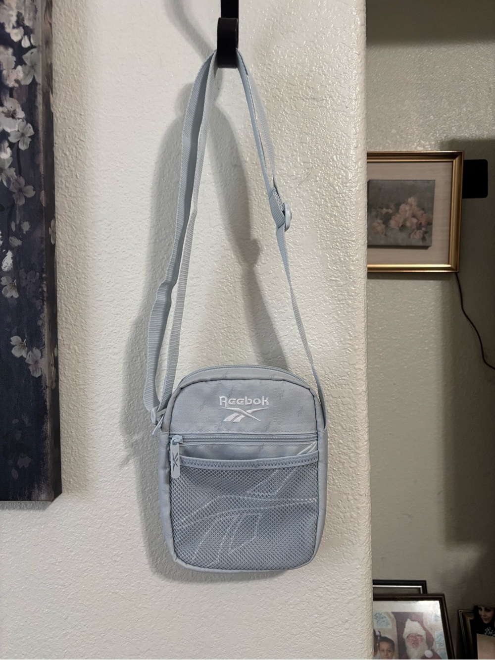 Reebok Light Blue Gray Mini Crossbody Bag with Mesh Pocket